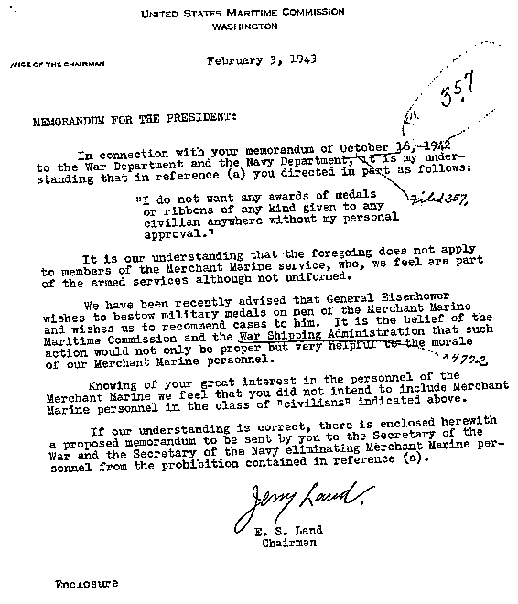 Land to FDR memo